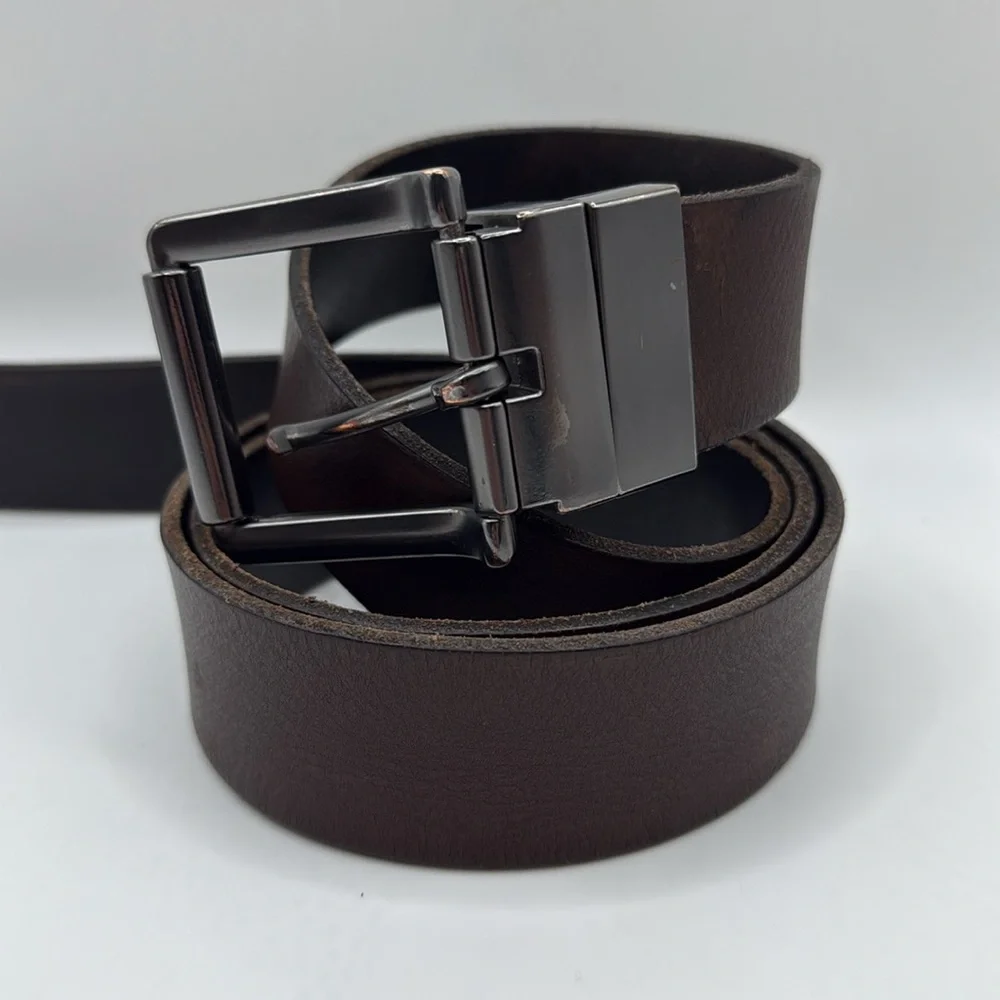 Timberland Black Leather Belt Reversible Black Brown Mens